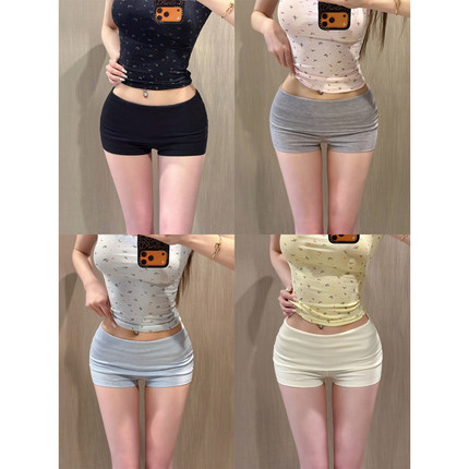 liviahome【漫感长腿】运动短裤翻腰包臀健身热裤辣妹显瘦休闲裤