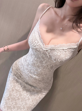 liviahome【软香法蕾】温柔纯欲白色蕾丝吊带上衣女+半身中裙套装