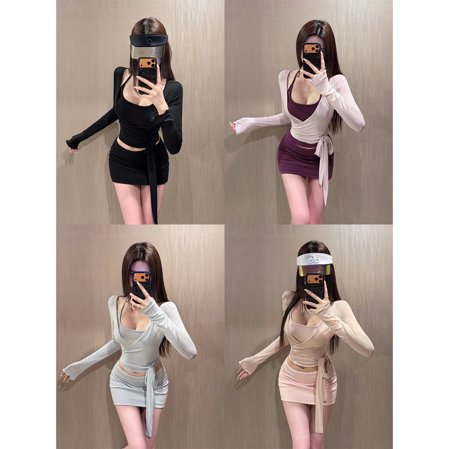 liviahome【奶欲芭蕾】韩系修身显瘦4件套女开衫吊带温柔气质套装