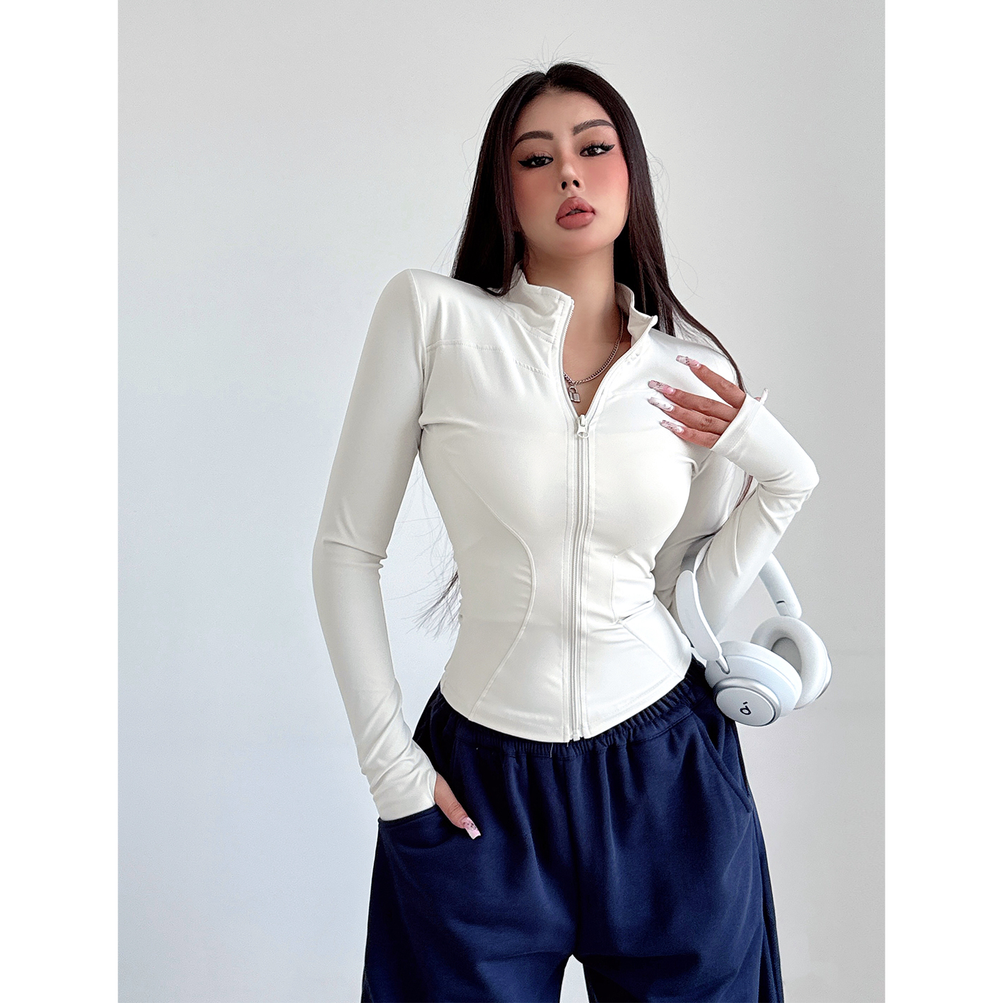 美式辣妹立领瑜伽服拉链开衫外套