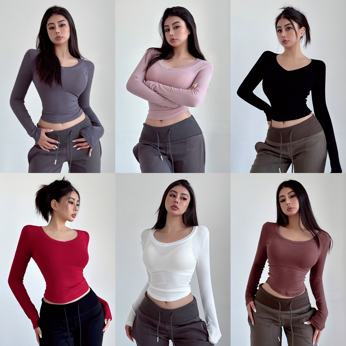 美式基础款修身显瘦长袖T恤