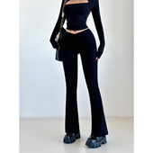 liviahome美式 柔软弹力打底长裤 辣妹v腰微喇休闲裤 女显瘦包臀修身