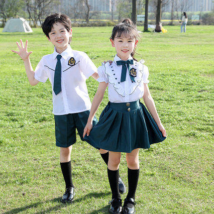 儿童六一合唱表演服小学生班服毕业服短袖幼儿园服夏季英伦学院风