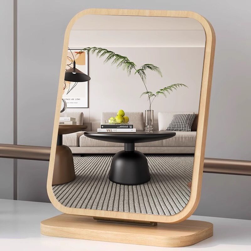 梳妆台折叠小镜子化妆镜台式桌面可立学生宿舍卧室便携木质小方镜