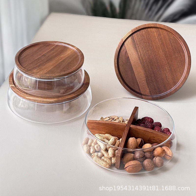 客厅干果盘带盖糖果坚果零食瓜子花生收纳盒防潮玻璃水果盆密摆件