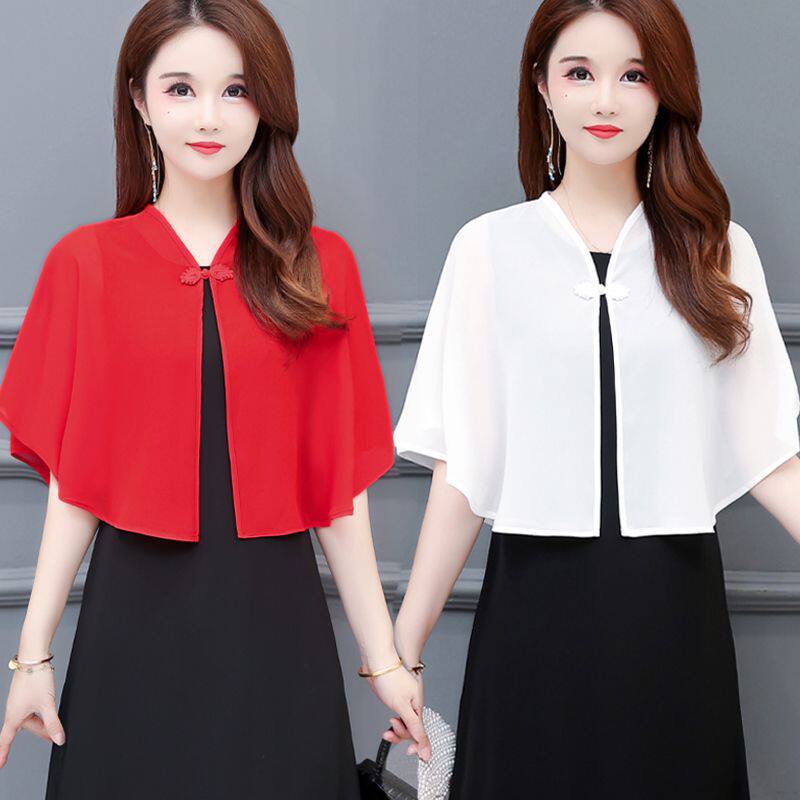 披肩女外搭新款空调外套配旗袍薄款蕾丝雪纺夏季配裙子防晒小坎肩