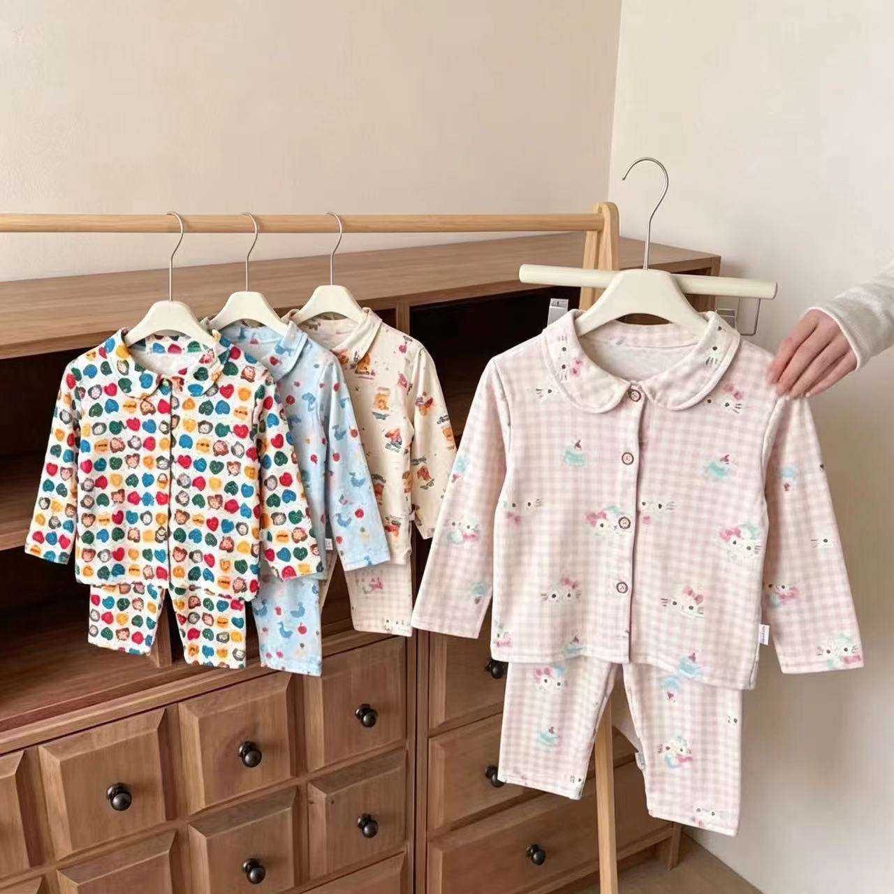 儿童春秋冬羊毛蚕丝睡衣男女童