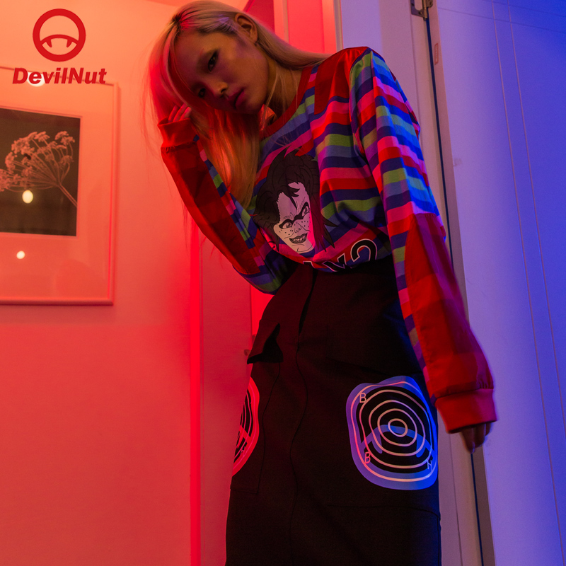 DEVIL NUT恶魔 潮牌 男女同款  长袖上衣套头改型-DN BH 合作 SET