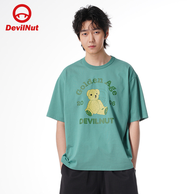 DEVIL NUT潮牌恶魔25春夏新品无性别小熊印花休闲百搭短袖T恤-STF