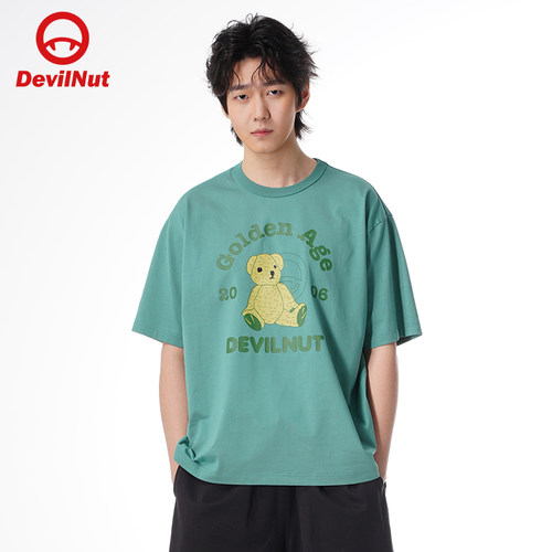 DEVIL NUT潮牌恶魔25春夏新品无性别小熊印花休闲百搭短袖T恤-STF