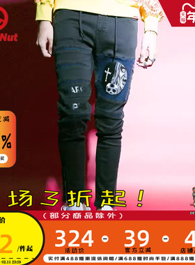 DEVIL NUT潮牌 恶魔 男女情侣秋季弹力裤修身裤 黑色安息日 STY