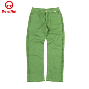 NUT潮牌 DNP 恶魔女式 纯色复古 SET 纯棉休闲毛边直筒裤 DEVIL