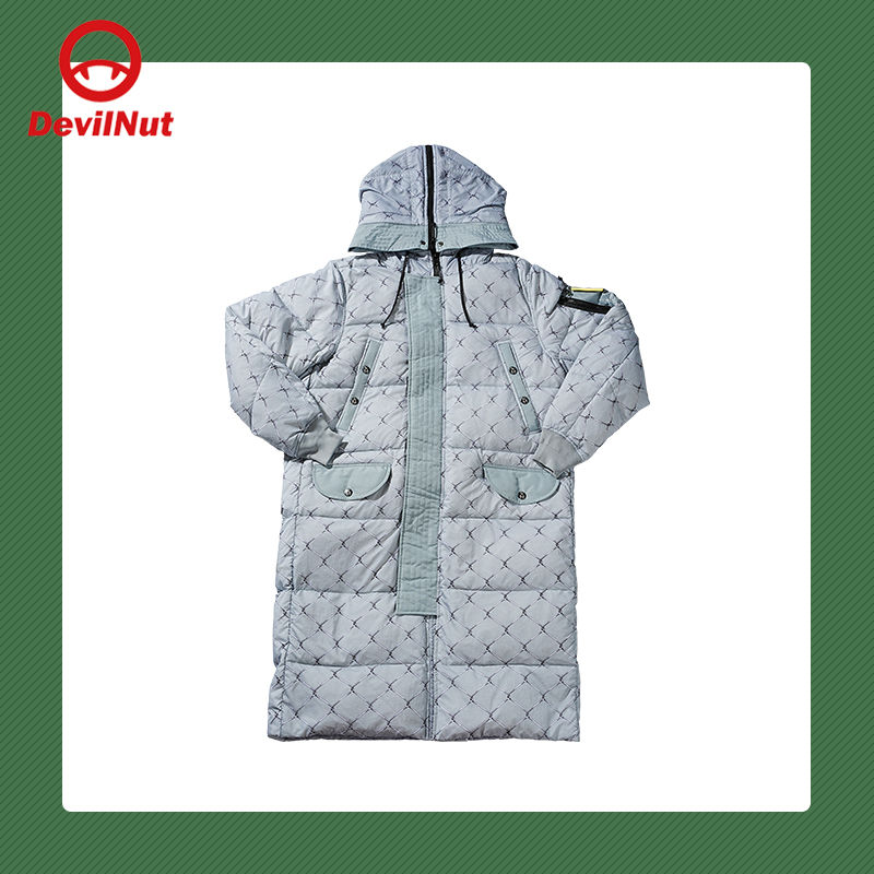 保暖多袋防风宽松长款连帽羽绒服