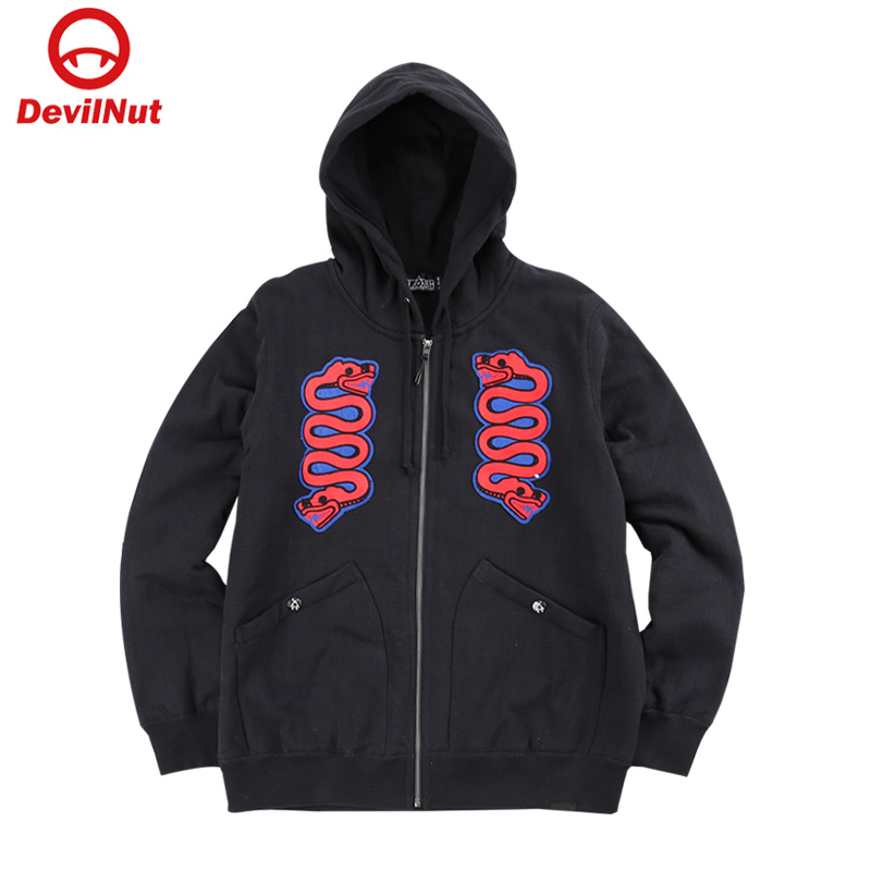 恶魔男式贴袋拉链流感外套卫衣