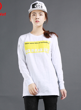 DEVIL NUT潮牌 恶魔 白色/黑白女式 长袖T恤 BIB AFV