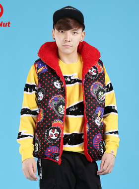 DEVIL NUT潮牌 恶魔  男士 双面穿 拉链泡领羽绒马甲 主 AFV