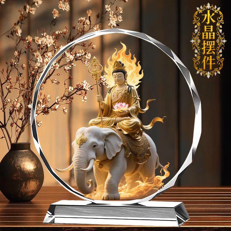 普贤菩萨画像摆件家用观修结缘供奉普贤佛像相框佛堂装饰水晶摆台