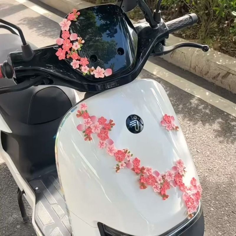 适用电动摩托改装配件立体桃花贴