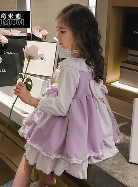 奇米迪女童洛丽塔公主裙2023秋装新款洋气儿童高端定制紫色连衣裙