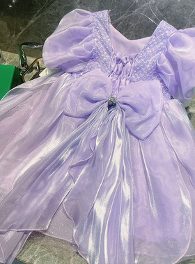 奇米迪女童公主裙夏季2023夏装新款宝宝裙子儿童紫色礼服裙连衣裙