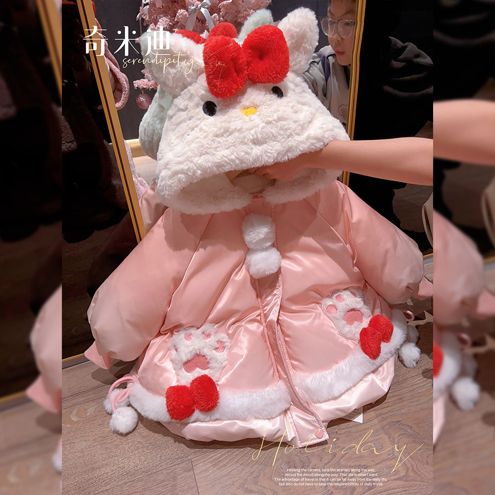 奇米迪女童冬季羽绒服冬季洋气卡通儿童连帽洛丽塔羽绒服外套