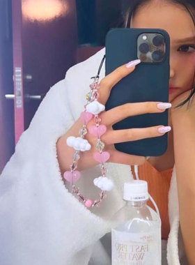 MLGM新款可爱粉色爱心白云手机链ins个性手机绳适用手机壳挂饰