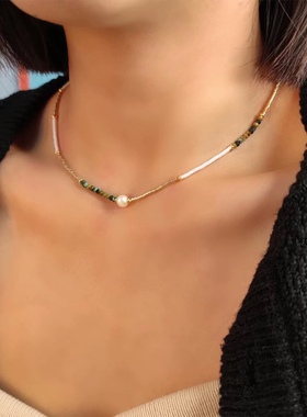 MLGM波西米亚天然珍珠贝壳项链小众设计小米珠串珠夏天锁骨颈链女