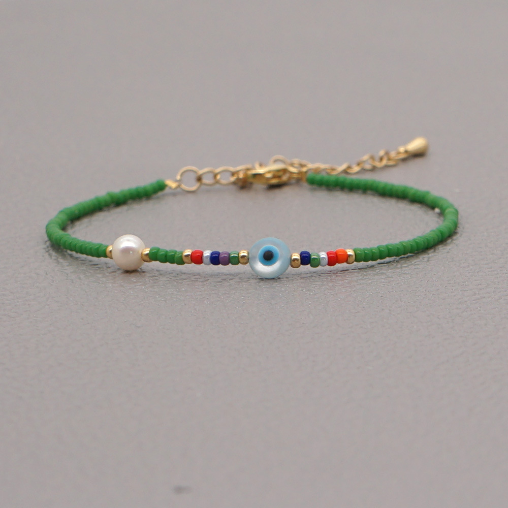 欧美波西米亚珍珠玻璃小手链眼睛