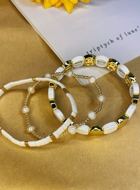 MLGM小众饰品ins欧美风秋冬冷色系合金珍珠  tila叠戴手串 手链女