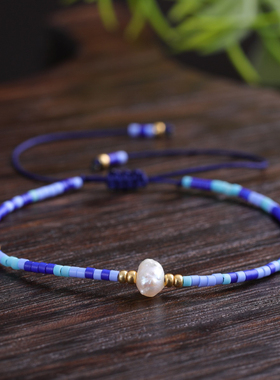 MLGM新款蓝色系米珠串珠编织手链 多巴胺ins叠戴手饰小众手串配饰