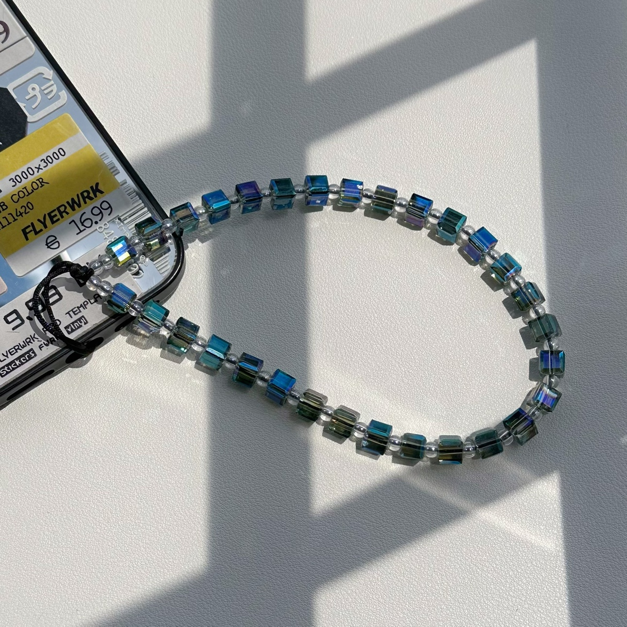 MLGM小众ins风 个性方糖墨蓝色水晶手机链 适用所有手机壳挂饰绳