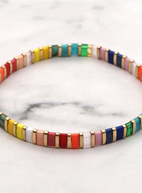 彩虹色tila百搭叠戴手链