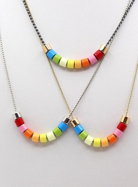 小众波西米亚风春夏款合金彩虹珠项链 多巴胺色个性颈链 锁骨链女