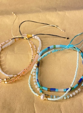 小众波西米亚风个性天然半宝石手工串珠闺蜜死党叠戴好看小手链女