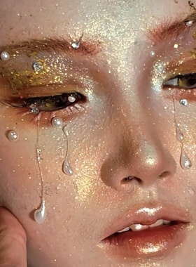 贴脸白色水珠泪珠泪痣妆容圣母泪仿妆脸部饰品金属泪滴拍照创意妆