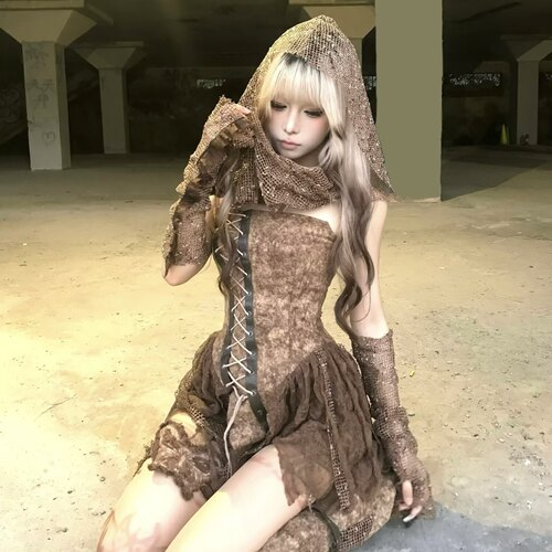 废土沙丘y2k辣妹复古扎染套装