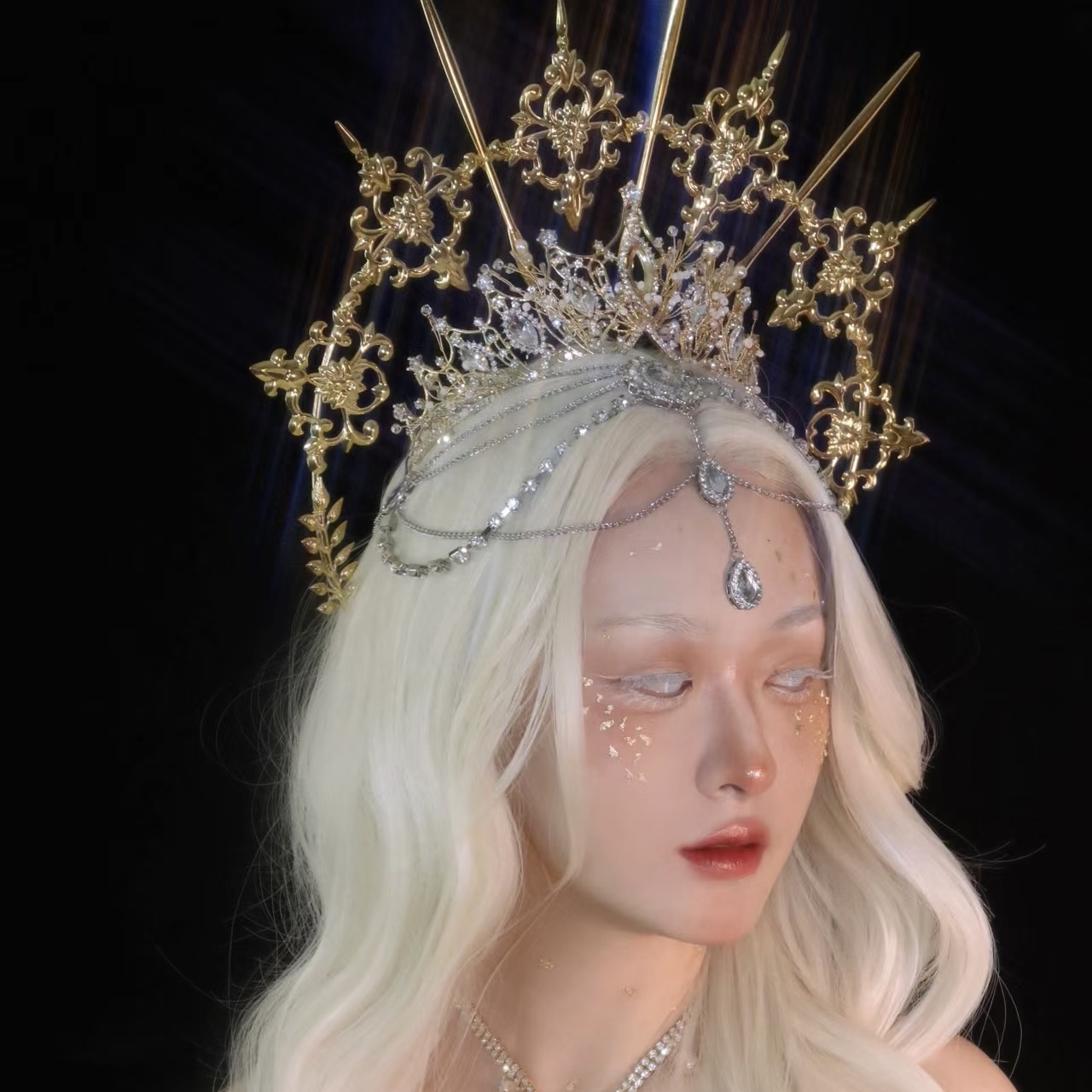 哥特式皇冠王冠合金圣母光环珍珠