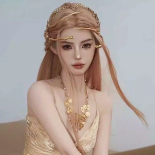 敦煌蛇形发饰沙漠异域金属风树叶流苏项链额饰欧美辣妹夸张头饰