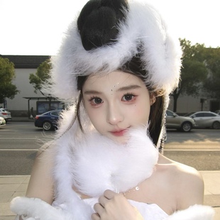 锦毛鼠冬新款妲己古风头饰道具狐狸汉服画皮白狐cos小唯发饰饰品