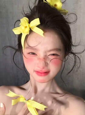 多巴胺黄蝴蝶结花朵发夹新娘发饰