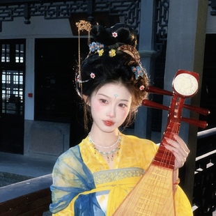春日小唐风妆造古风头饰发冠发簪流苏百搭影楼汉服发饰配饰全套