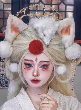 古风额饰小狐狸毛球妲己汉服配饰
