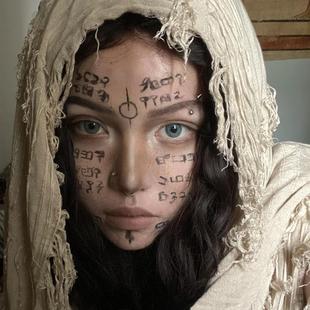 沙丘贴纸万圣节木乃伊女脸上符号文字恐怖COS伤疤纹身贴防水逼真