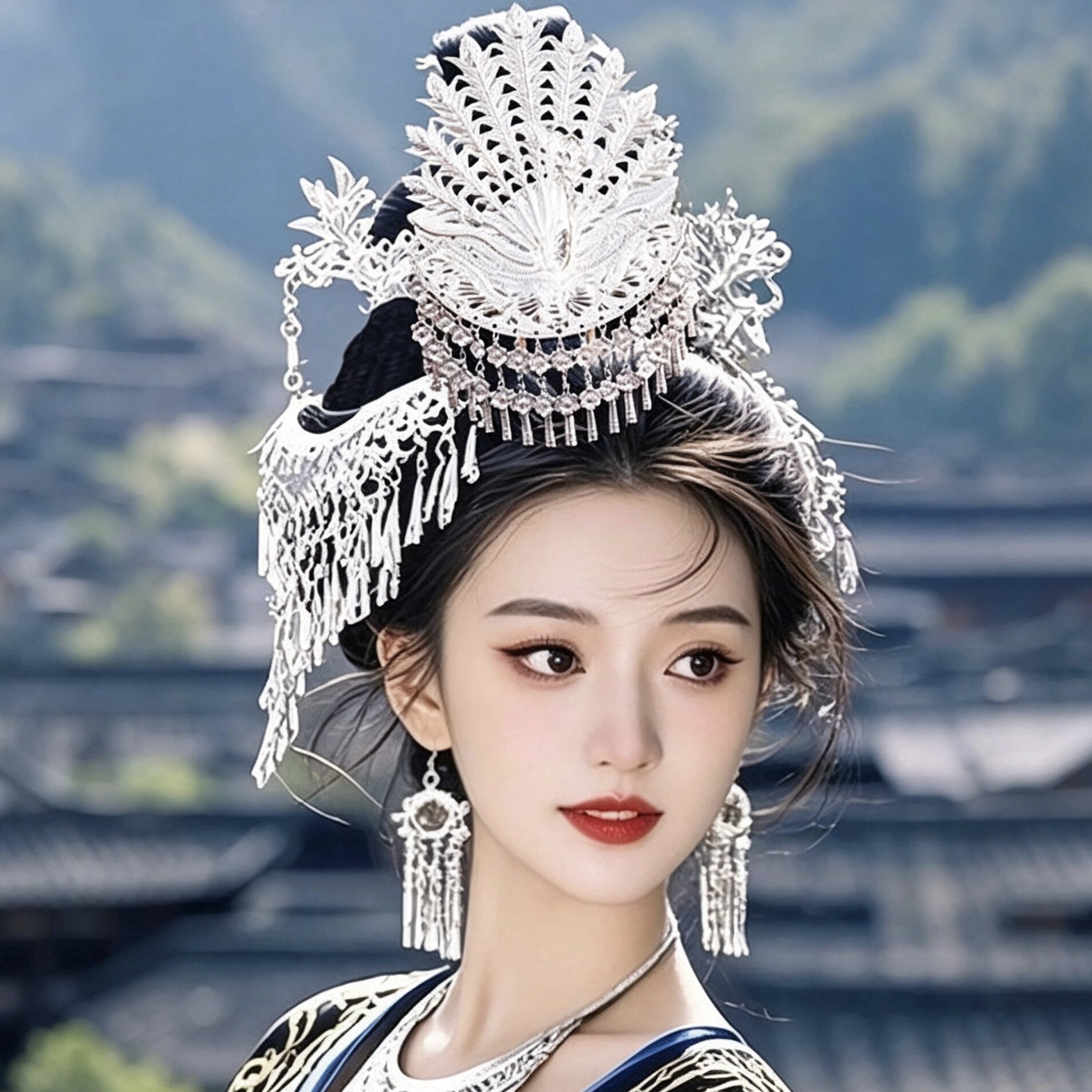 贵州银冠苗疆少女少数民族发饰图片