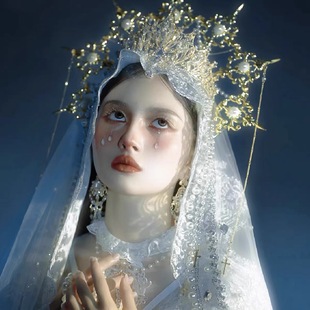 Lolita皇冠王冠新娘洛丽塔圣母光环发箍巴洛特珍珠头饰万圣节发饰