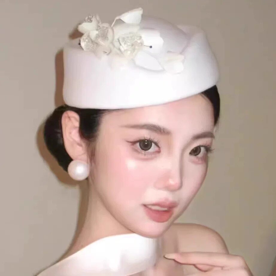 法式秋冬羊毛呢保暖网纱礼帽女新款时尚贝雷帽优雅气质空姐毛呢帽