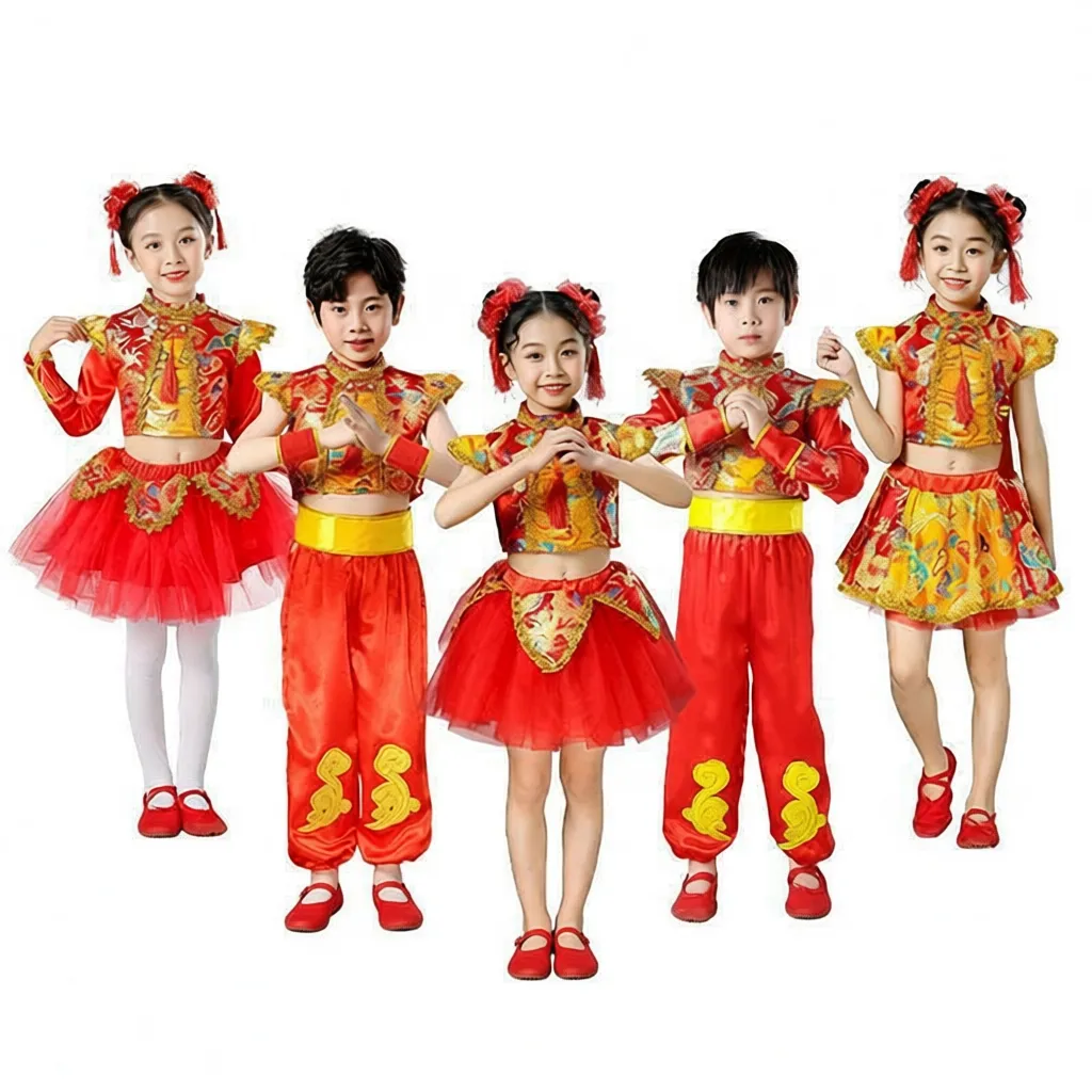 因否女童中国风开门红舞蹈服