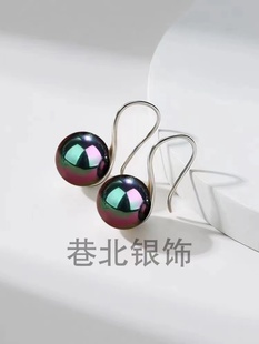 高跟鞋款贝珠耳环高级感气质925银百搭轻奢孔雀绿显白耳坠耳钉女