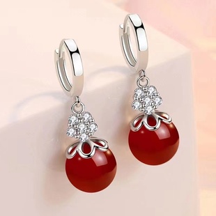 925纯银耳坠2024年新款玛瑙耳环大气洋气富贵花高级感上档次耳饰