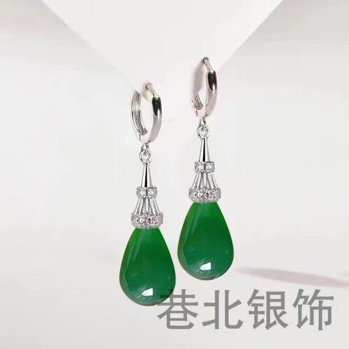 新款火爆款水滴玛瑙耳环s925纯银防过敏气质皇冠高级感耳坠耳饰女